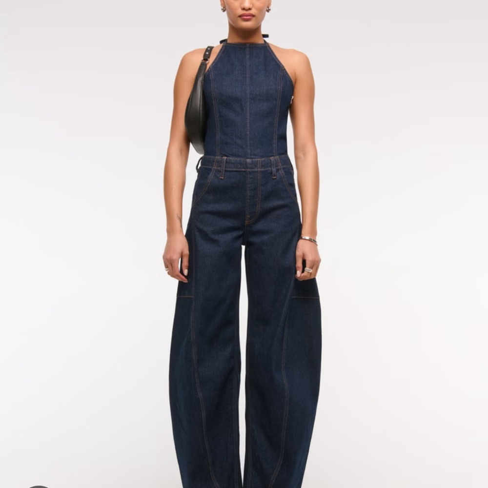 Abercrombie & Fitch Blue Denim barrel Jumpsuit Wide-Leg Halter